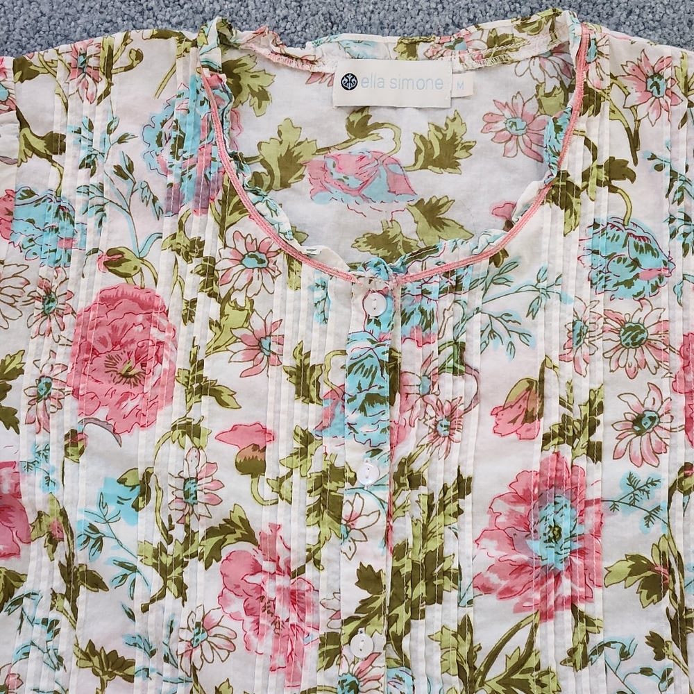 Ella Simone English Rose Robe Size Medium Colors Pink Blue Green White - Picture 5 of 10